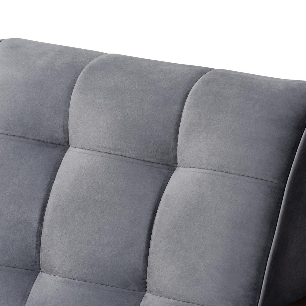 Baxton Studio Asta Mid-Century Modern Grey Velvet Fabric Upholstered Walnut Finished Wood Armchair. Picture 15