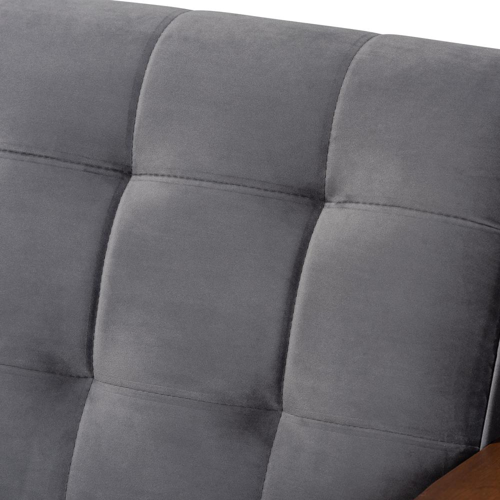 Grey Velvet Fabric Upholstered Walnut Finished Wood 3-Piece Living Room Set. Picture 12