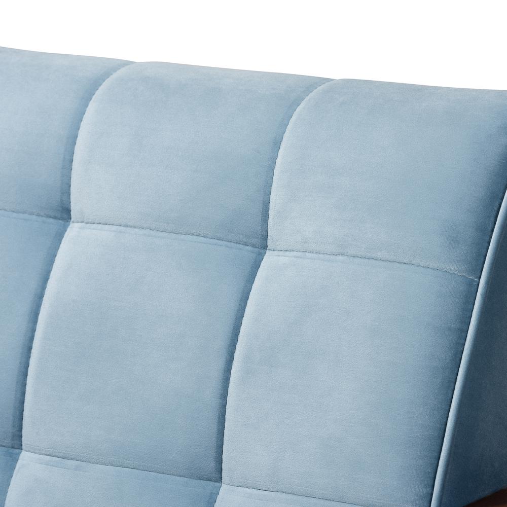 Baxton Studio Asta Mid-Century Modern Light Blue Velvet Fabric Upholstered Walnut Finished Wood Armchair. Picture 15