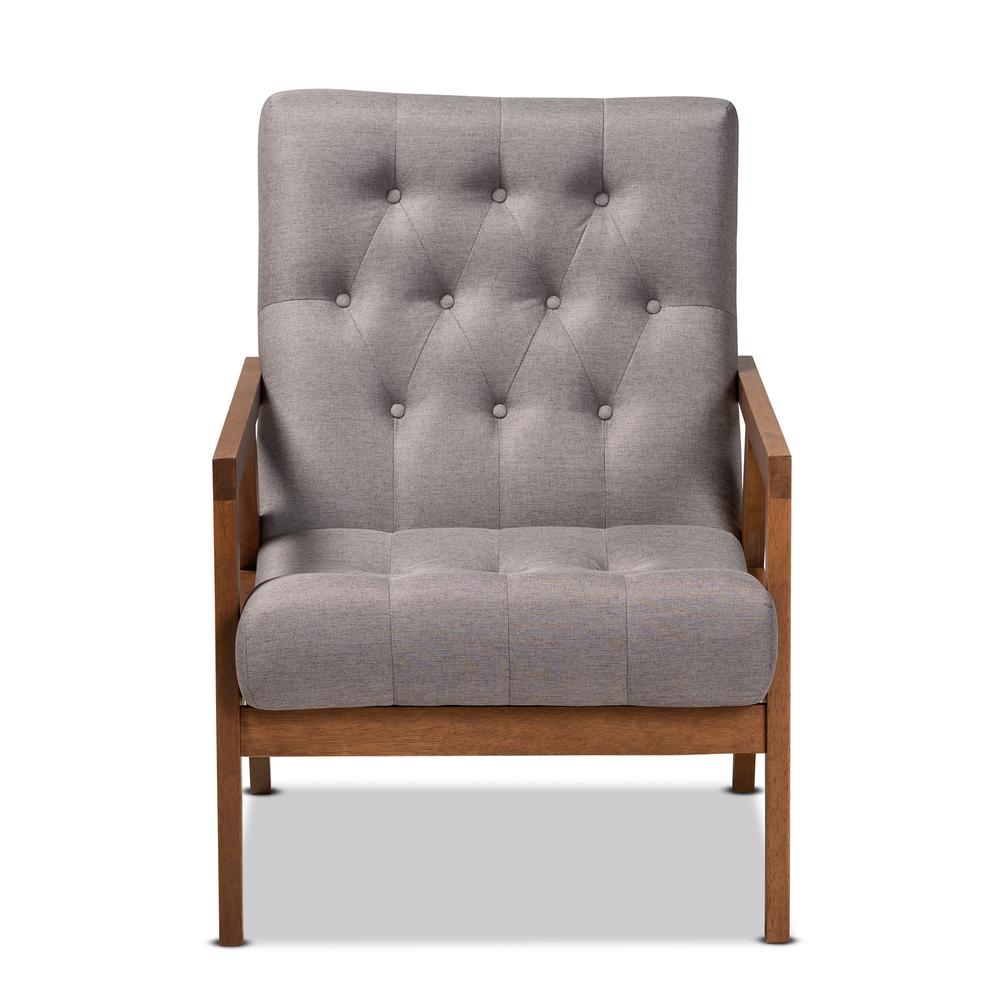 Baxton Studio Naeva Mid-Century Modern Grey Fabric Upholstered Walnut Finished Wood Armchair. Picture 12
