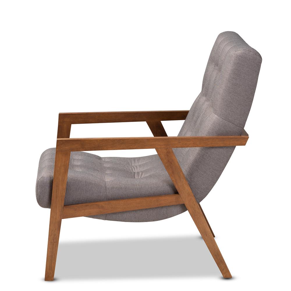 Baxton Studio Naeva Mid-Century Modern Grey Fabric Upholstered Walnut Finished Wood Armchair. Picture 13