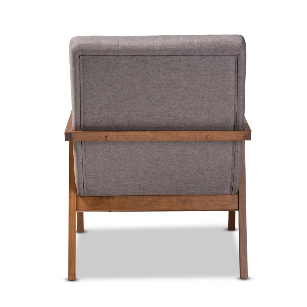 Naeva Mid-Century Modern Grey Fabric Upholstered Walnut Finished Wood Armchair. Picture 13