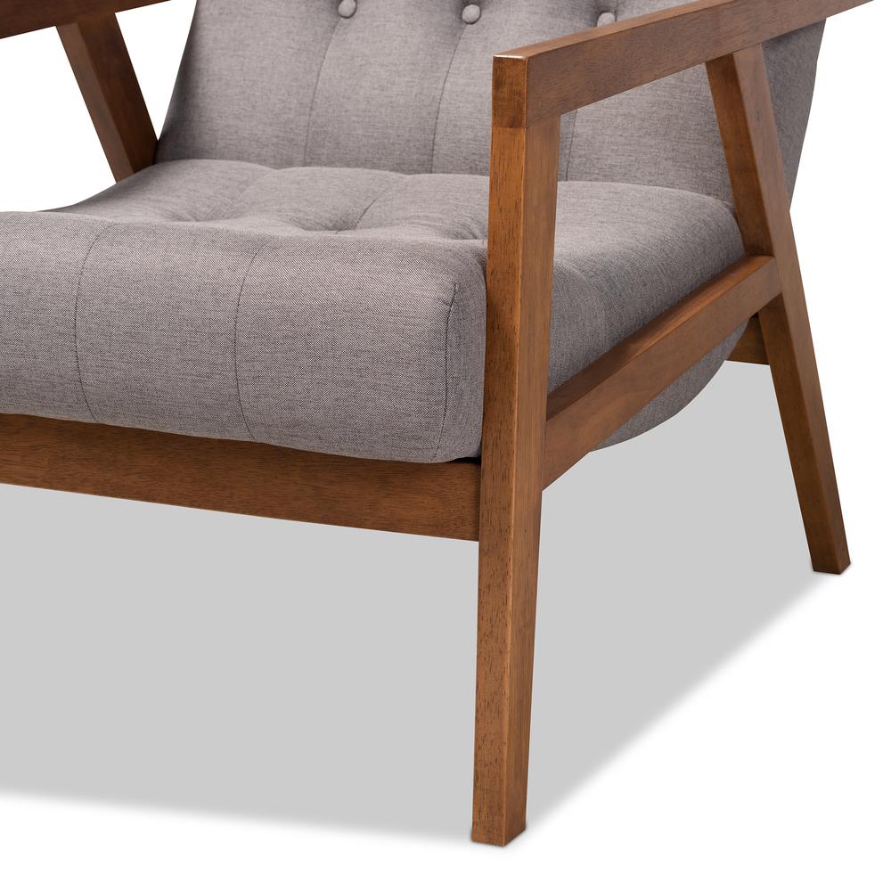 Baxton Studio Naeva Mid-Century Modern Grey Fabric Upholstered Walnut Finished Wood Armchair. Picture 16