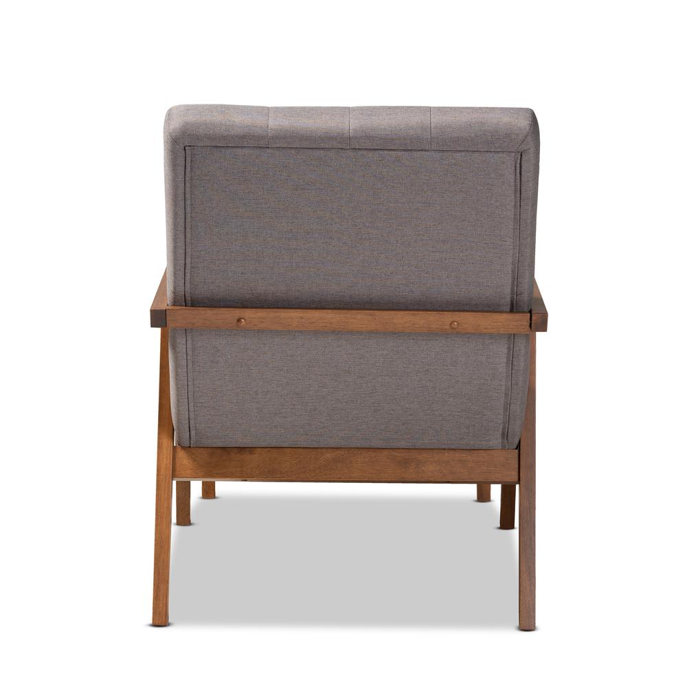 Baxton Studio Naeva Mid-Century Modern Grey Fabric Upholstered Walnut Finished Wood 2-Piece Armchair and Footstool Set. Picture 18