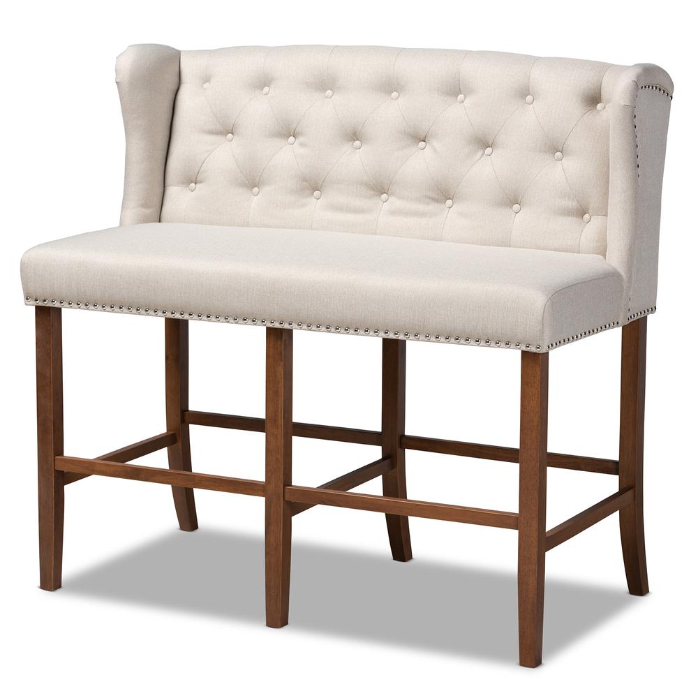 Baxton Studio Alira Modern and Contemporary Beige Fabric Upholstered Walnut Finished Wood Button Tufted Bar Stool Bench. Picture 12