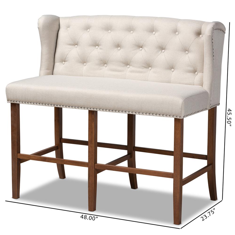 Baxton Studio Alira Modern and Contemporary Beige Fabric Upholstered Walnut Finished Wood Button Tufted Bar Stool Bench. Picture 21