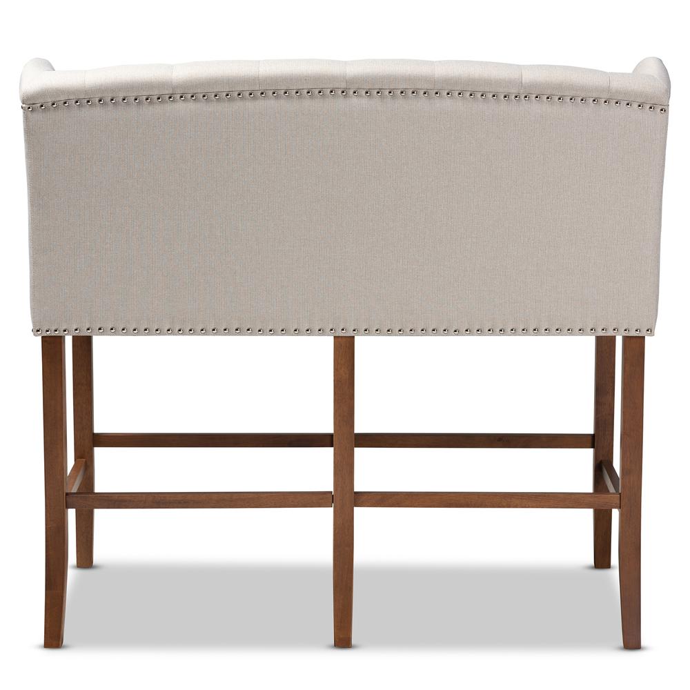 Baxton Studio Alira Modern and Contemporary Beige Fabric Upholstered Walnut Finished Wood Button Tufted Bar Stool Bench. Picture 15