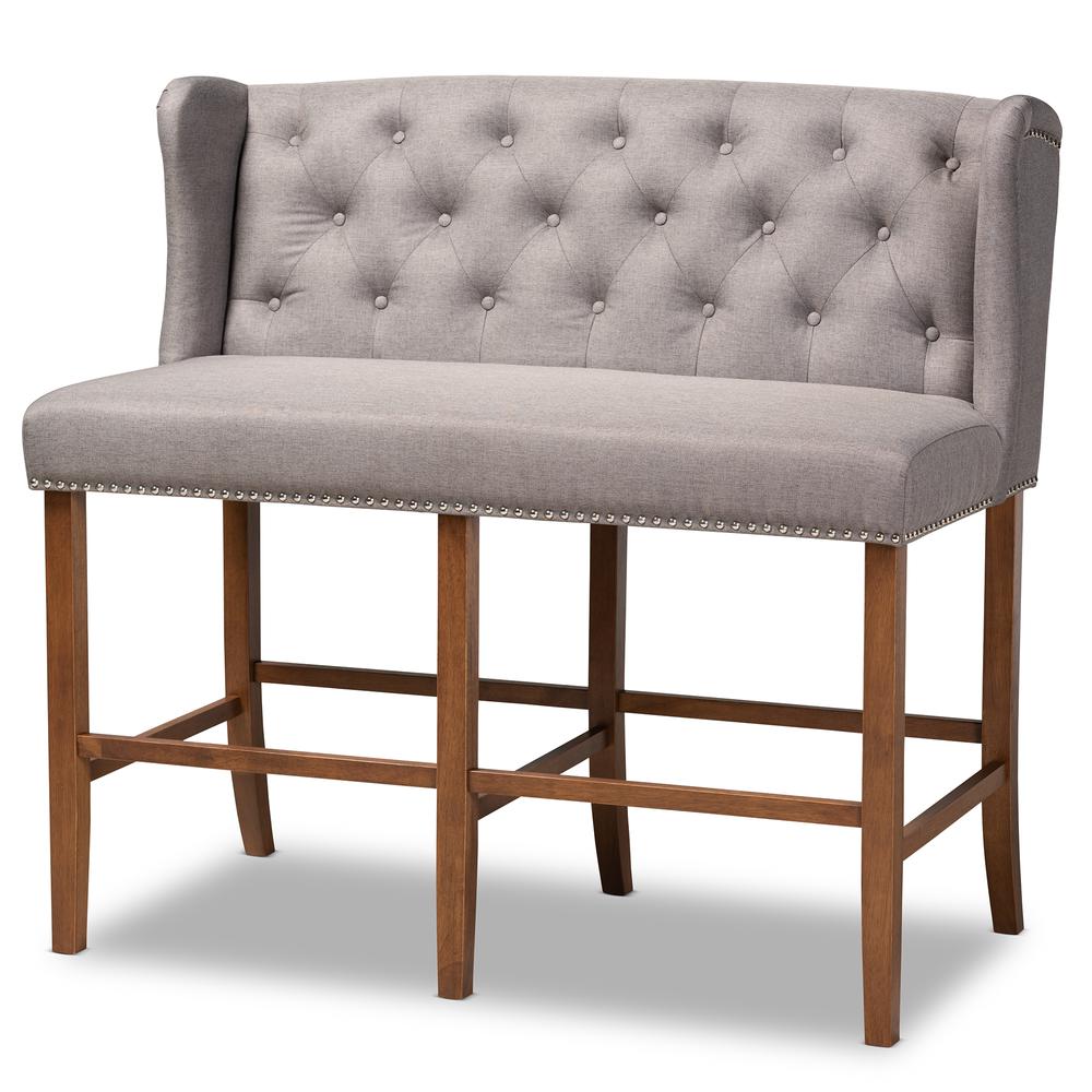 Baxton Studio Alira Modern and Contemporary Grey Fabric Upholstered Walnut Finished Wood Button Tufted Bar Stool Bench. Picture 12