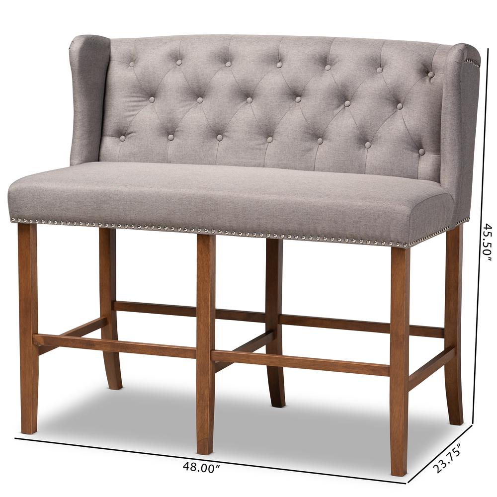 Baxton Studio Alira Modern and Contemporary Grey Fabric Upholstered Walnut Finished Wood Button Tufted Bar Stool Bench. Picture 21