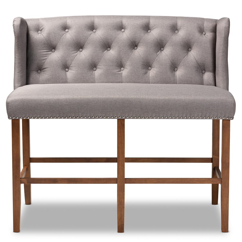 Baxton Studio Alira Modern and Contemporary Grey Fabric Upholstered Walnut Finished Wood Button Tufted Bar Stool Bench. Picture 13