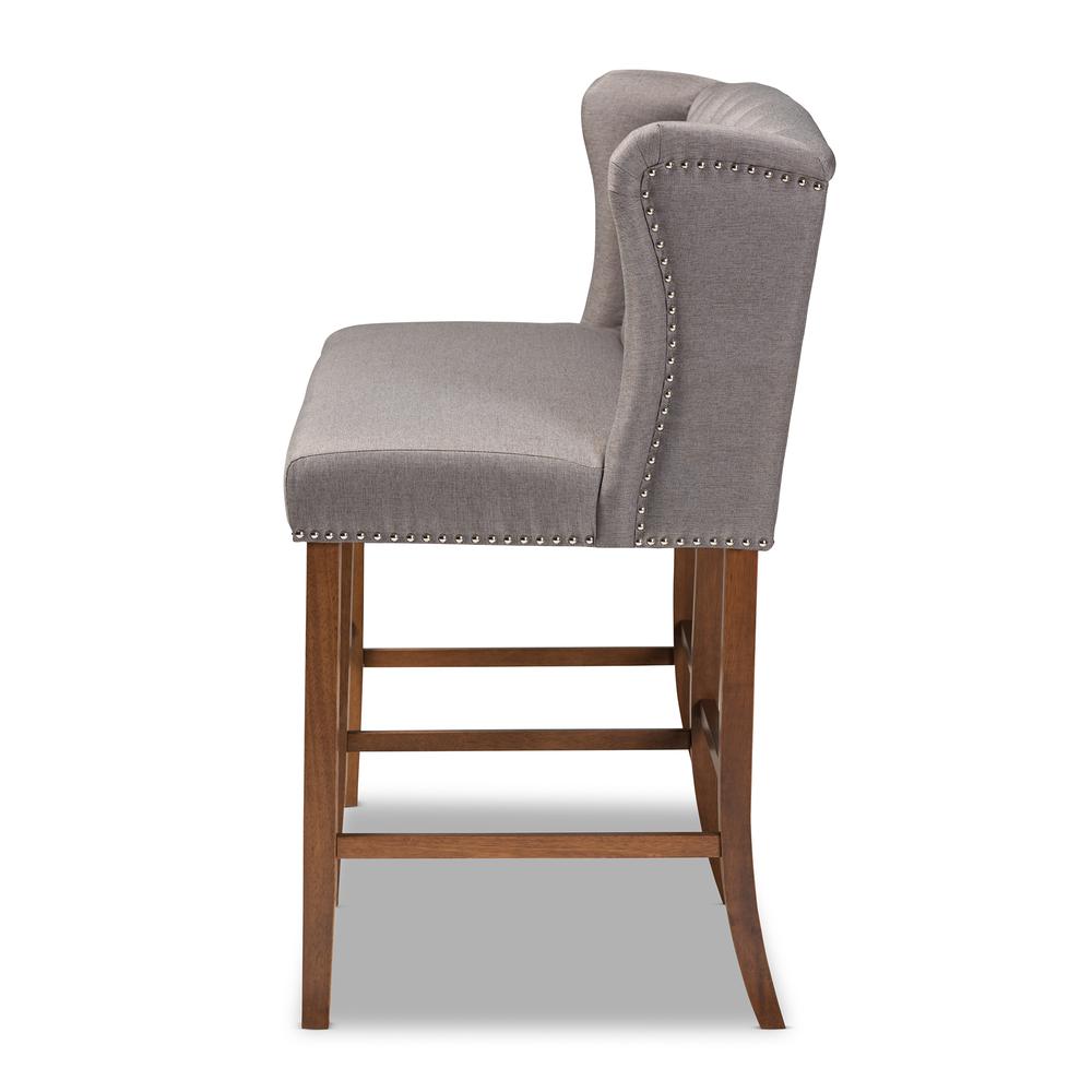 Baxton Studio Alira Modern and Contemporary Grey Fabric Upholstered Walnut Finished Wood Button Tufted Bar Stool Bench. Picture 14