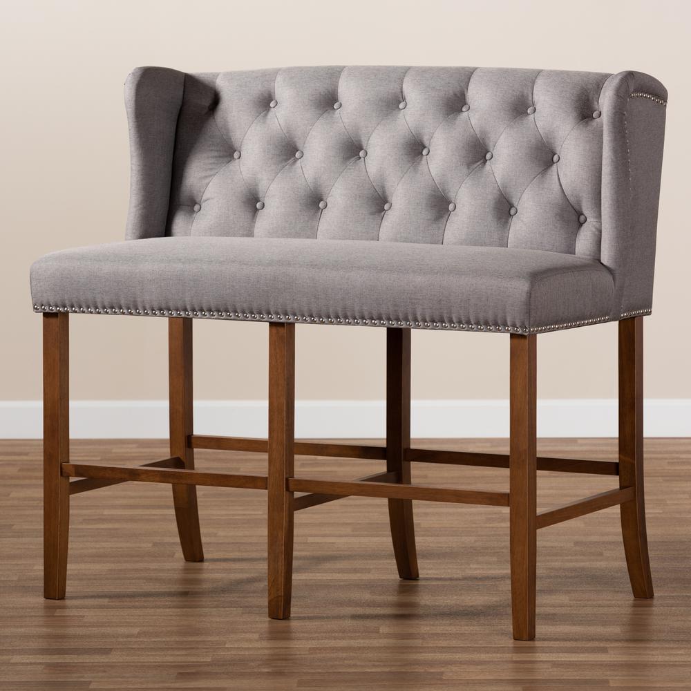 Baxton Studio Alira Modern and Contemporary Grey Fabric Upholstered Walnut Finished Wood Button Tufted Bar Stool Bench. Picture 20