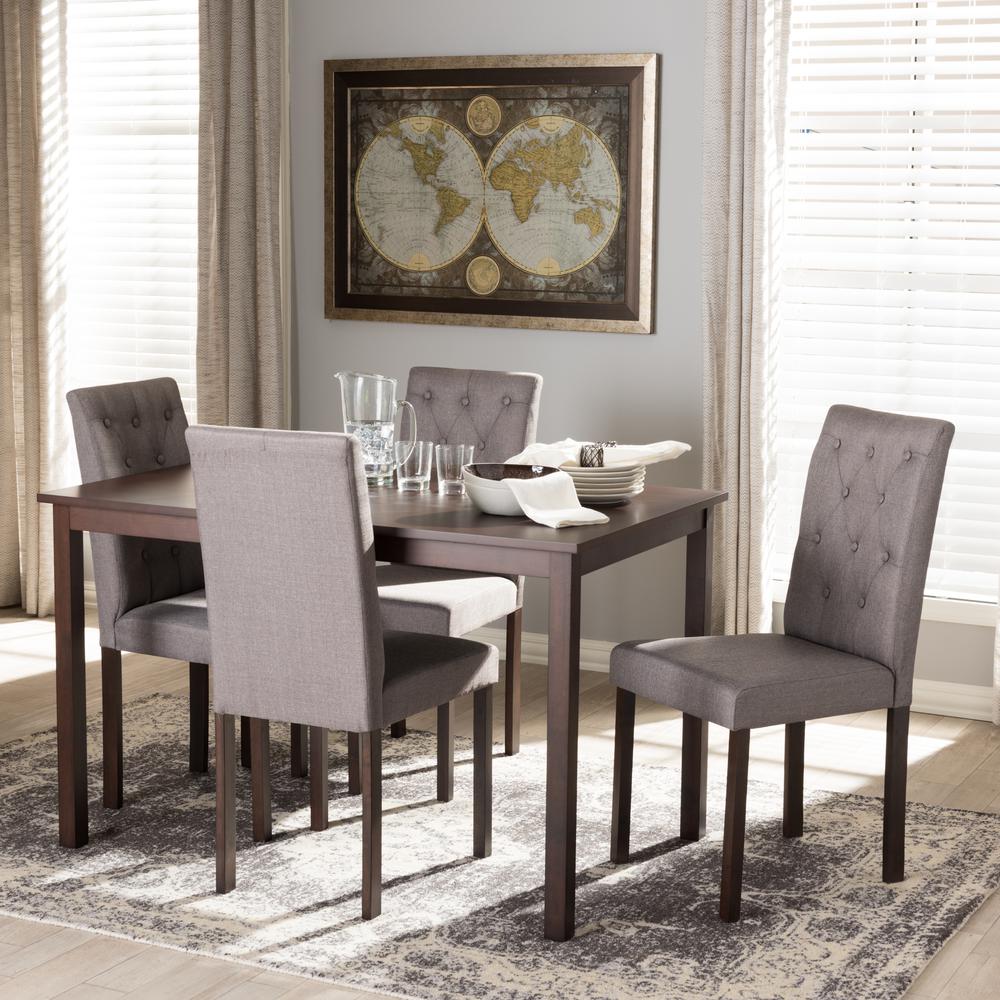 5-Piece Dark Brown Finished Grey Fabric Upholstered Dining Set. Picture 7
