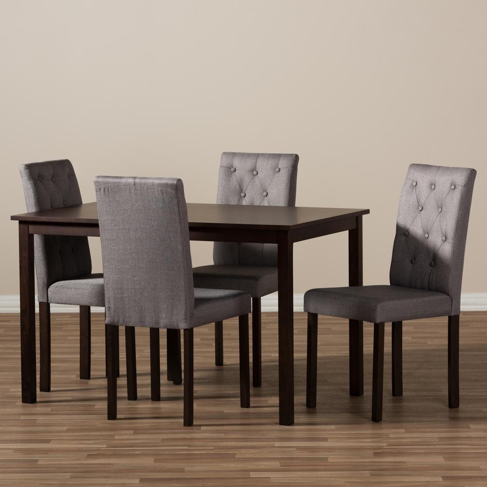 5-Piece Dark Brown Finished Grey Fabric Upholstered Dining Set. Picture 8
