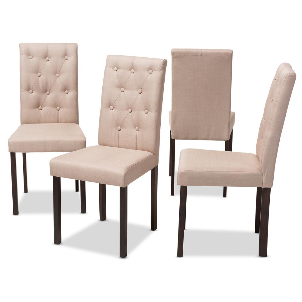 Dark Brown Finished Beige Fabric Upholstered Dining Chair (Set of 4). Picture 7