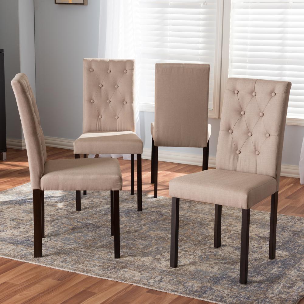 Dark Brown Finished Beige Fabric Upholstered Dining Chair (Set of 4). Picture 9
