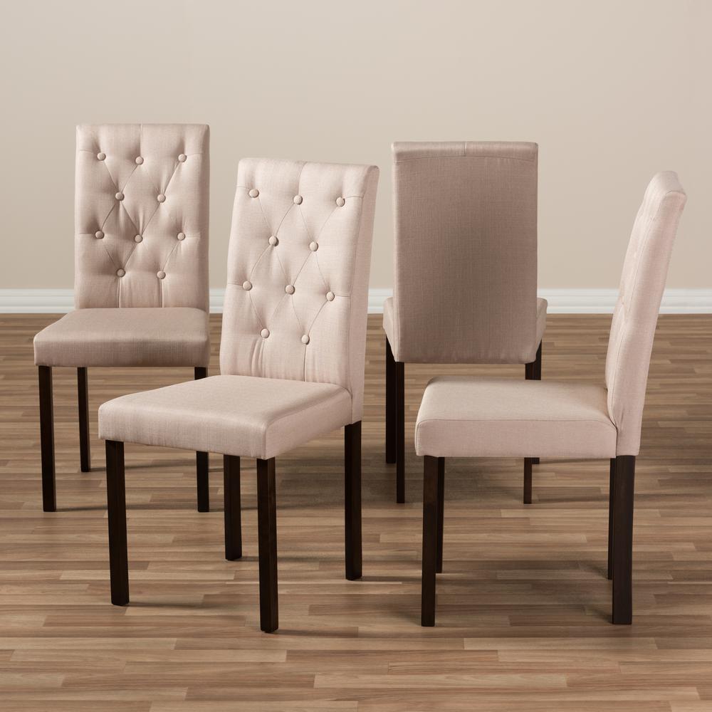 Dark Brown Finished Beige Fabric Upholstered Dining Chair (Set of 4). Picture 10
