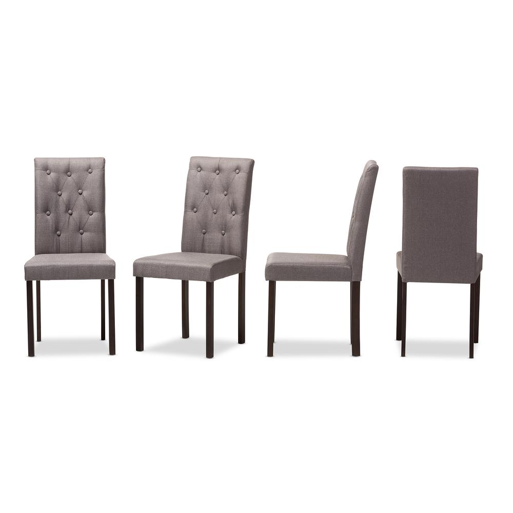 Dark Brown Finished Grey Fabric Upholstered Dining Chair (Set of 4). Picture 6