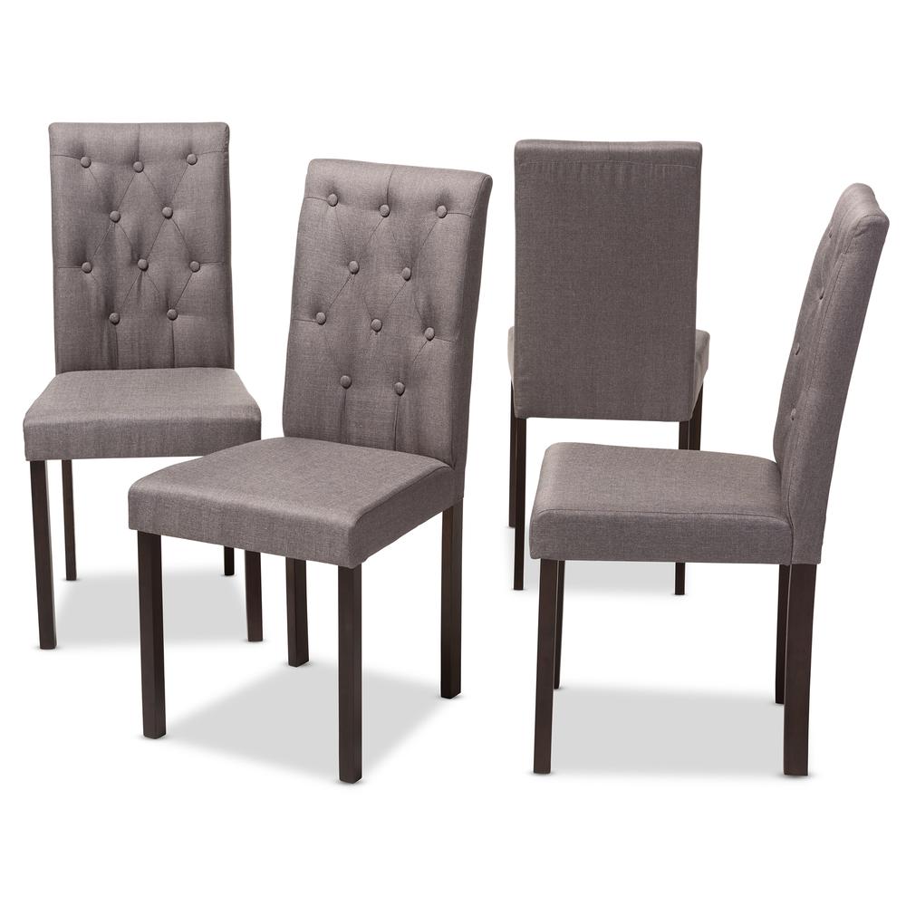 Dark Brown Finished Grey Fabric Upholstered Dining Chair (Set of 4). Picture 7