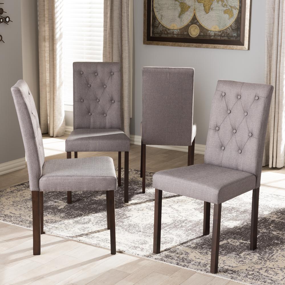 Dark Brown Finished Grey Fabric Upholstered Dining Chair (Set of 4). Picture 9