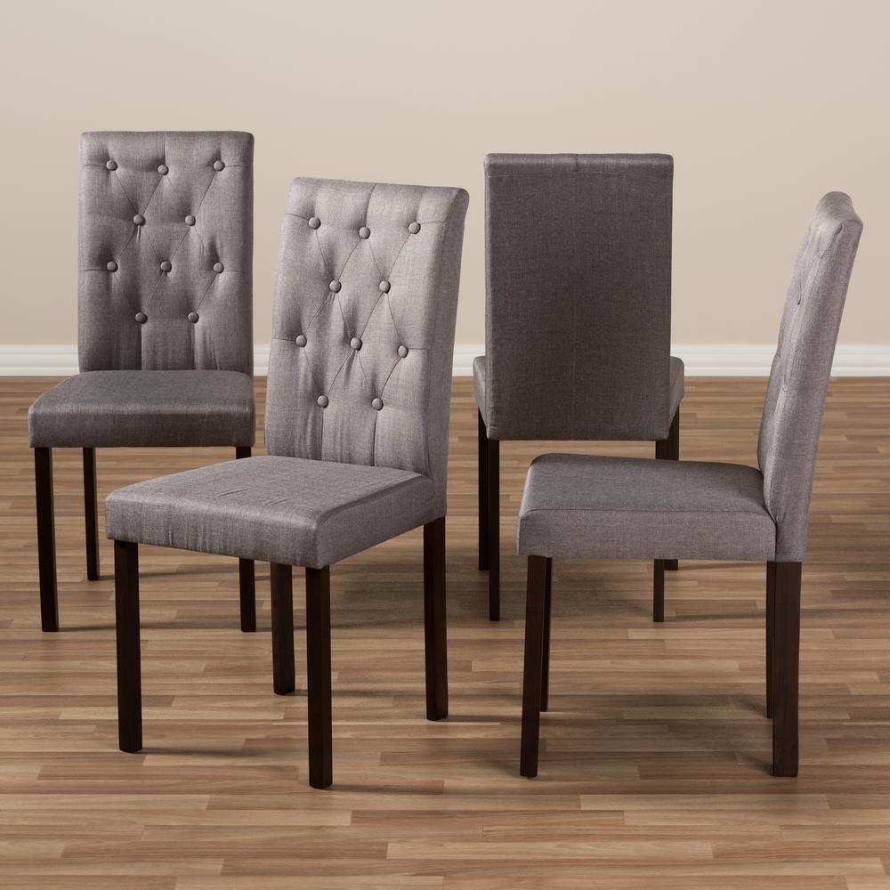 Dark Brown Finished Grey Fabric Upholstered Dining Chair (Set of 4). Picture 10
