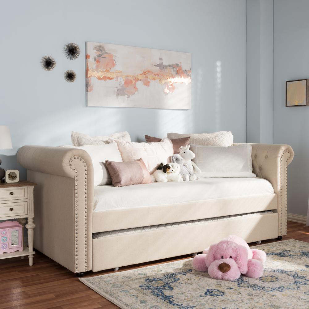 Baxton Studio Mabelle Modern and Contemporary Beige Fabric Trundle Daybed. Picture 25