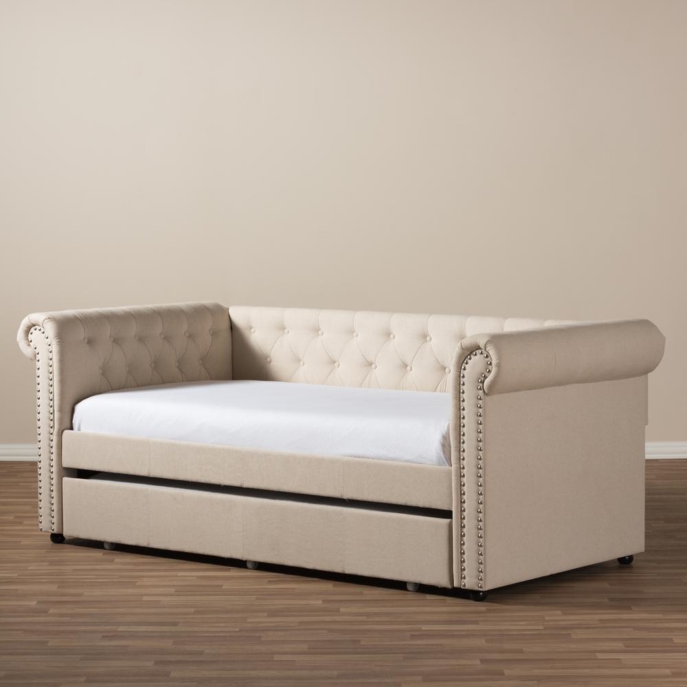 Baxton Studio Mabelle Modern and Contemporary Beige Fabric Trundle Daybed. Picture 27