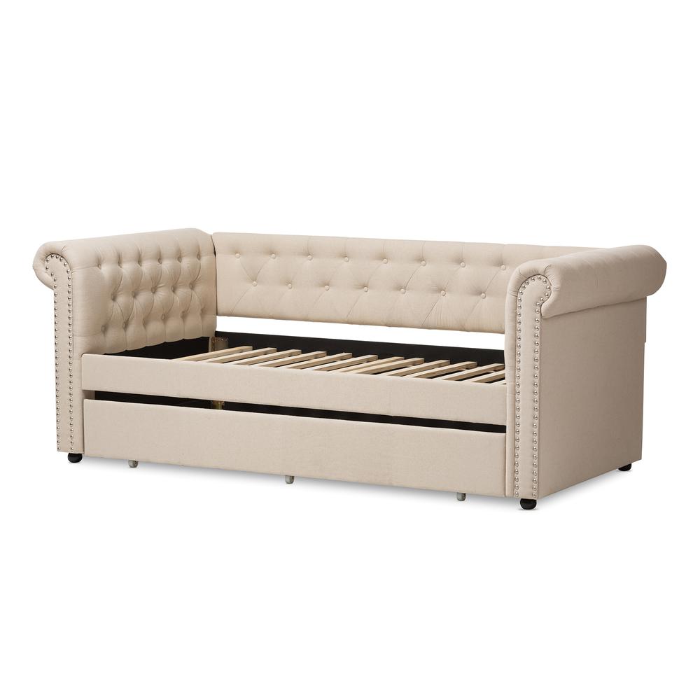 Baxton Studio Mabelle Modern and Contemporary Beige Fabric Trundle Daybed. Picture 18