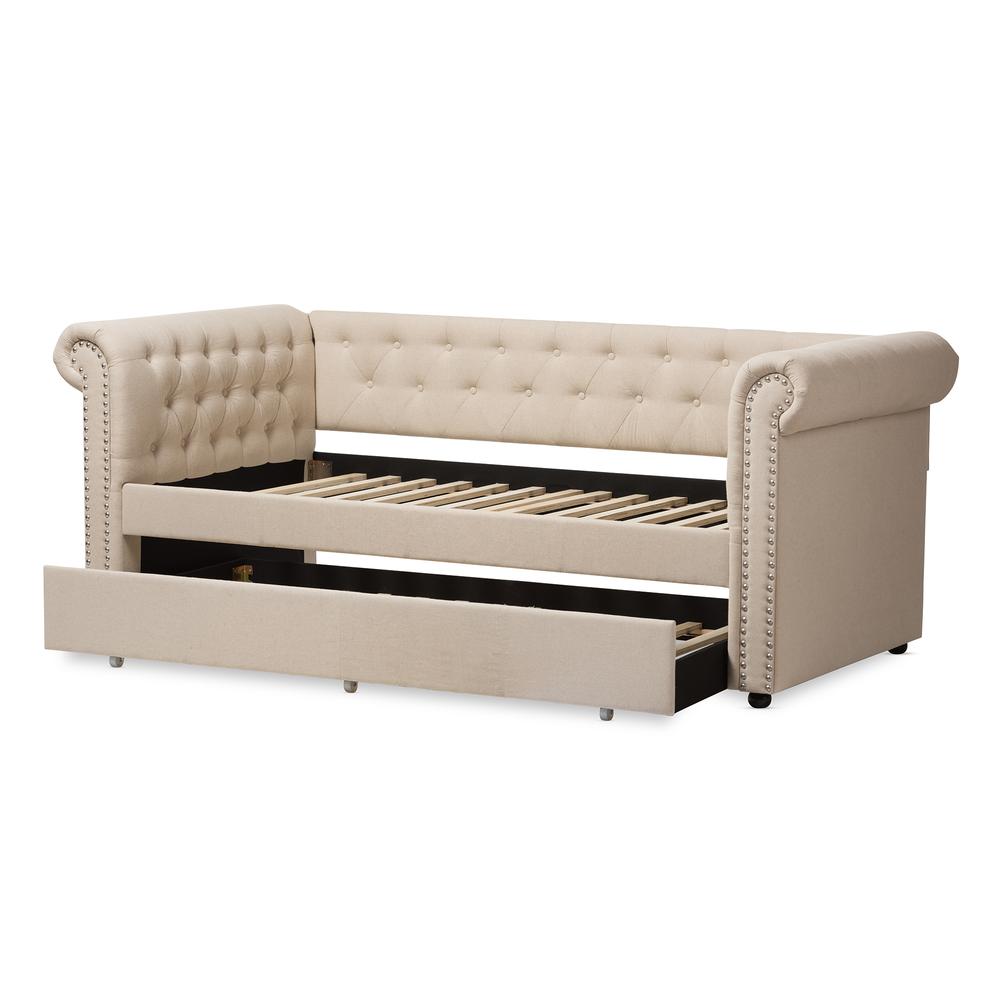 Baxton Studio Mabelle Modern and Contemporary Beige Fabric Trundle Daybed. Picture 19