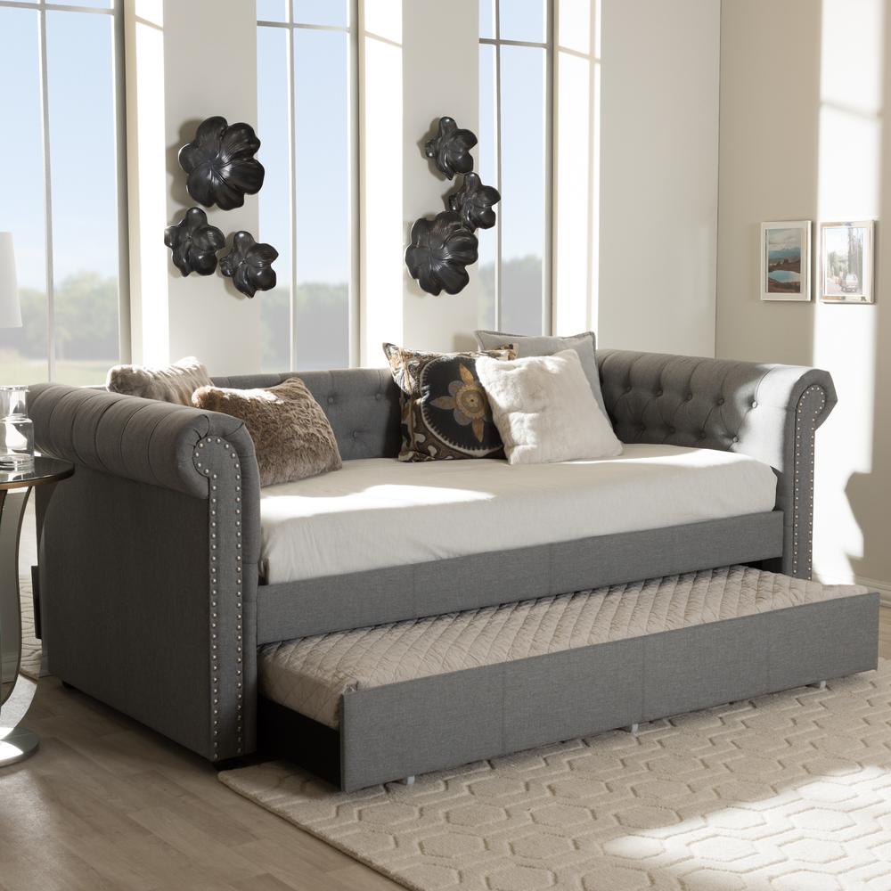 Baxton Studio Mabelle Modern and Contemporary Grey Fabric Trundle Daybed. Picture 24