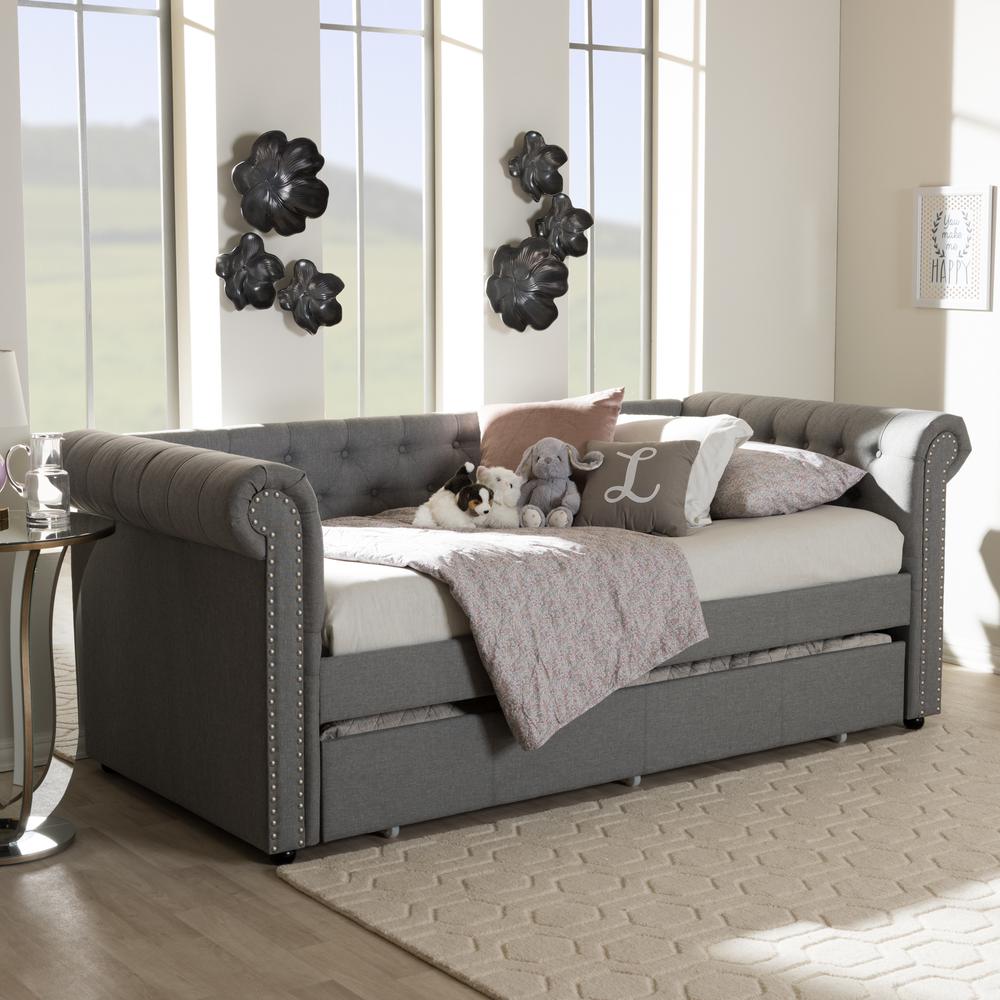 Baxton Studio Mabelle Modern and Contemporary Grey Fabric Trundle Daybed. Picture 25