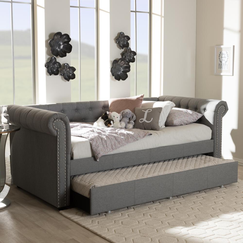 Baxton Studio Mabelle Modern and Contemporary Grey Fabric Trundle Daybed. Picture 26