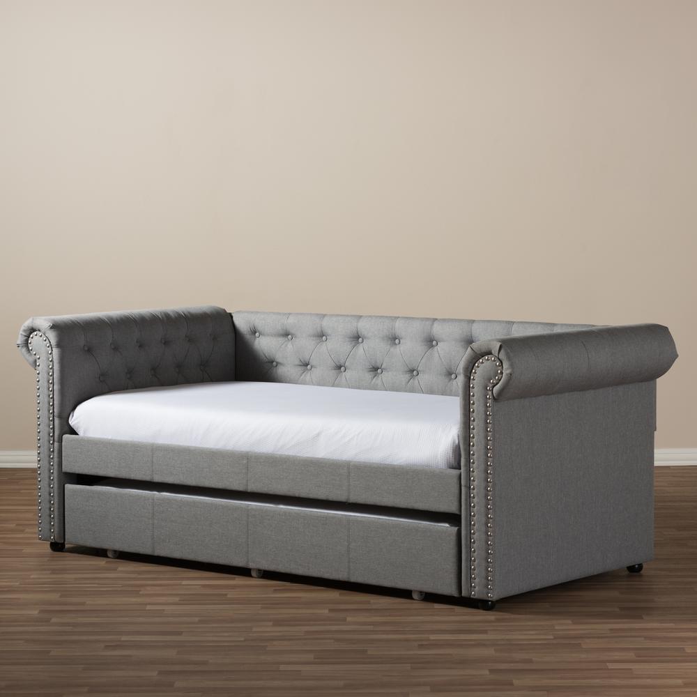 Baxton Studio Mabelle Modern and Contemporary Grey Fabric Trundle Daybed. Picture 27
