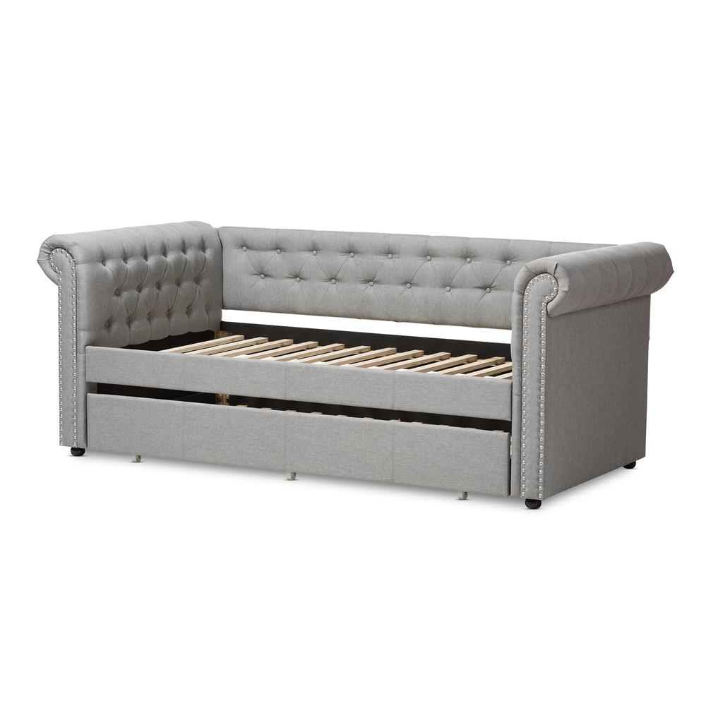 Baxton Studio Mabelle Modern and Contemporary Grey Fabric Trundle Daybed. Picture 18