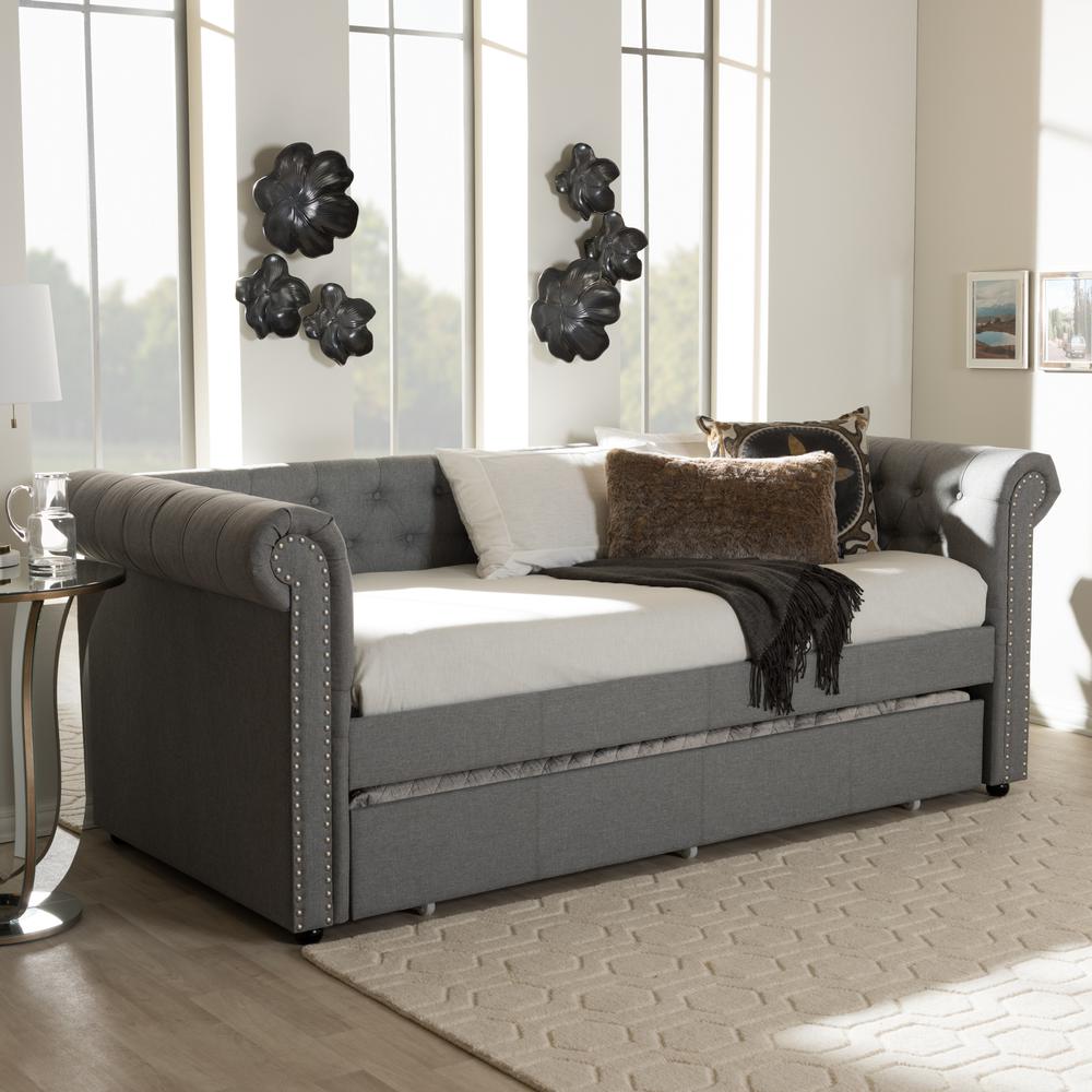 Baxton Studio Mabelle Modern and Contemporary Grey Fabric Trundle Daybed. Picture 23