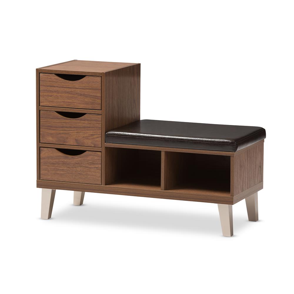 3-Drawer Shoe Storage Padded Leatherette Seating Bench with Two Open Shelves. Picture 9