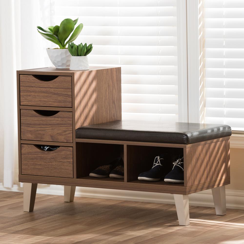 3-Drawer Shoe Storage Padded Leatherette Seating Bench with Two Open Shelves. Picture 12