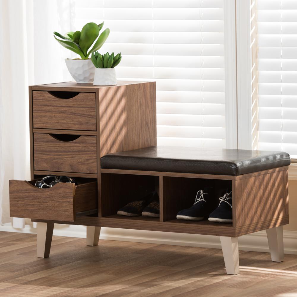 3-Drawer Shoe Storage Padded Leatherette Seating Bench with Two Open Shelves. Picture 8