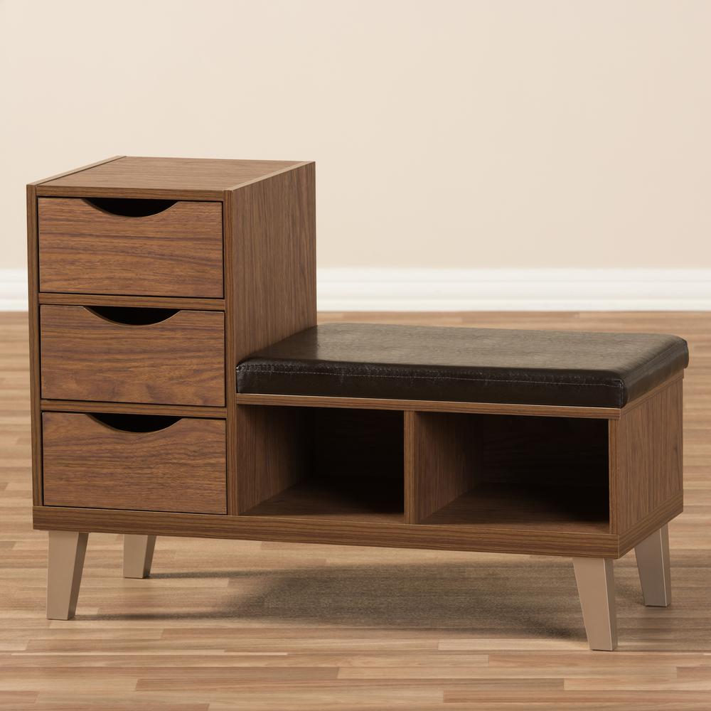 3-Drawer Shoe Storage Padded Leatherette Seating Bench with Two Open Shelves. Picture 14