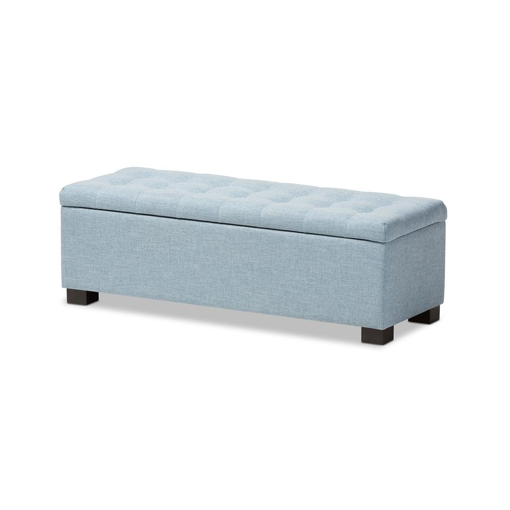Light Blue Fabric Upholstered Grid-Tufting Storage Ottoman Bench. Picture 12