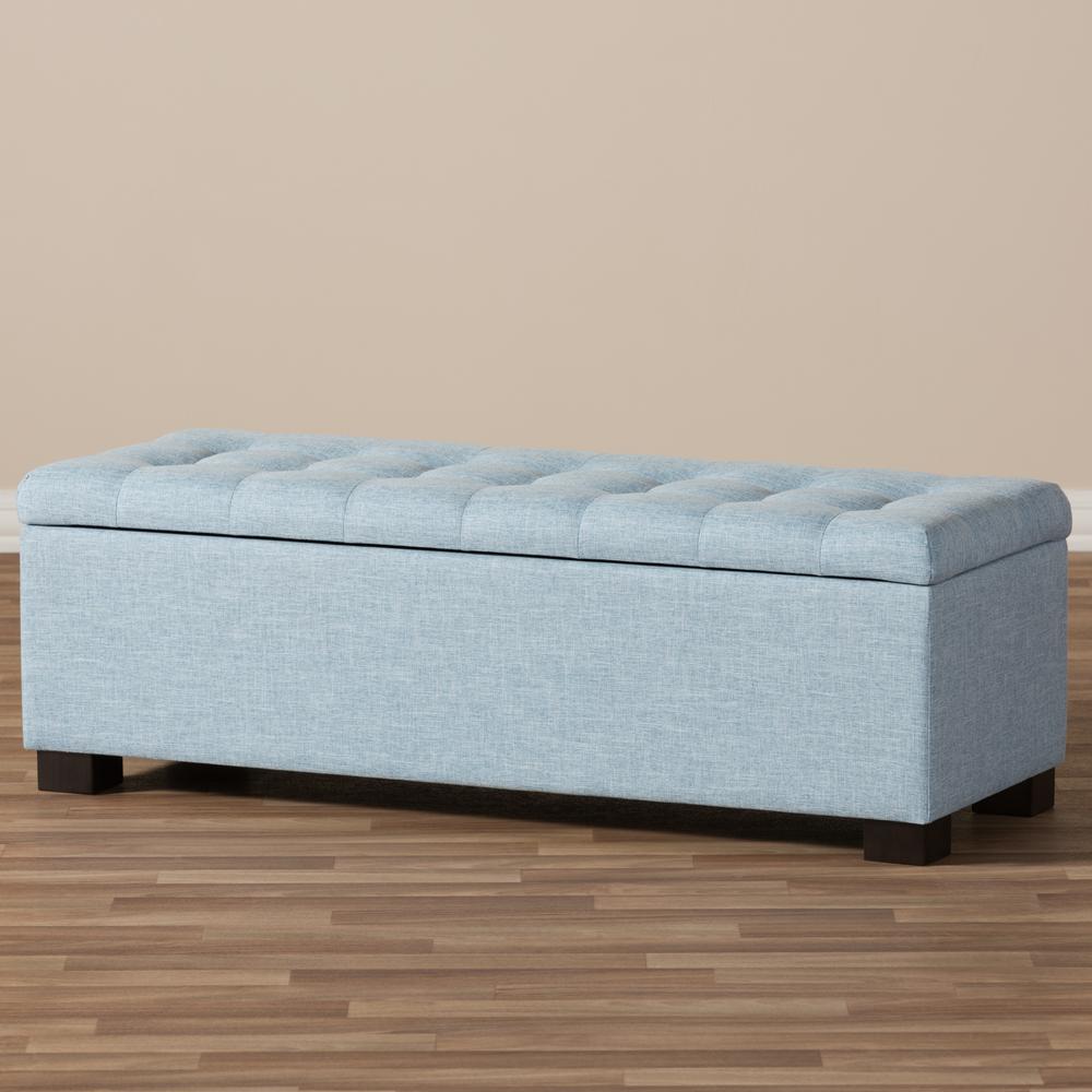 Light Blue Fabric Upholstered Grid-Tufting Storage Ottoman Bench. Picture 20