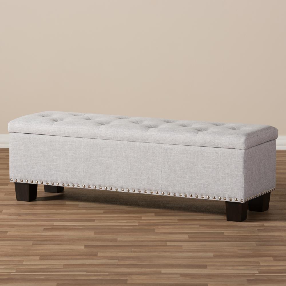 Grayish Beige Fabric Upholstered Button-Tufting Storage Ottoman Bench. Picture 20