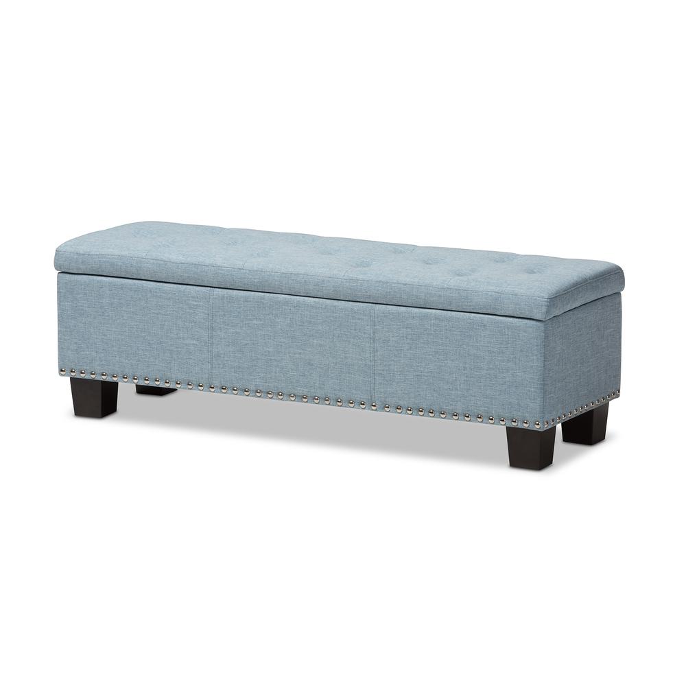 Light Blue Fabric Upholstered Button-Tufting Storage Ottoman Bench. Picture 12
