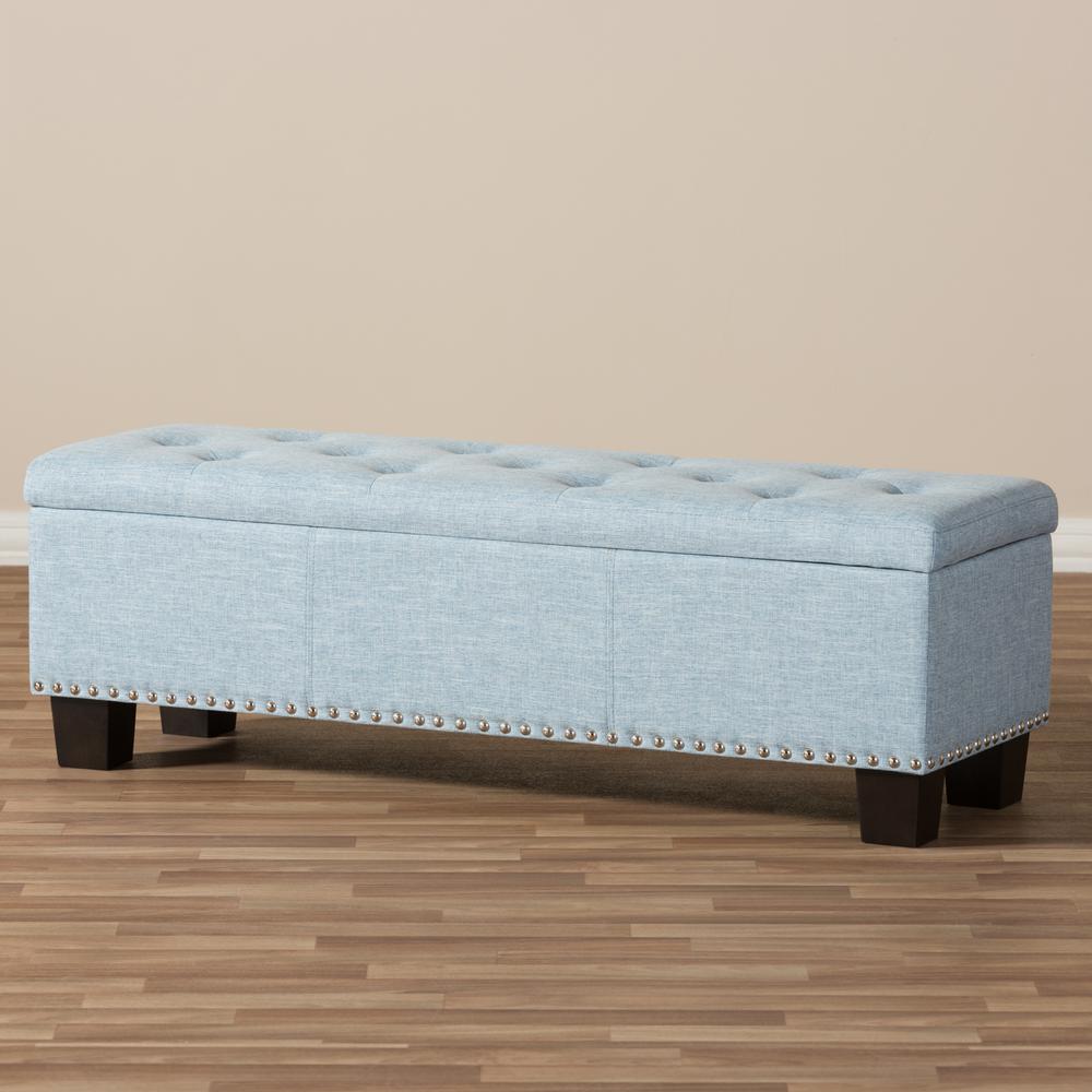 Light Blue Fabric Upholstered Button-Tufting Storage Ottoman Bench. Picture 20