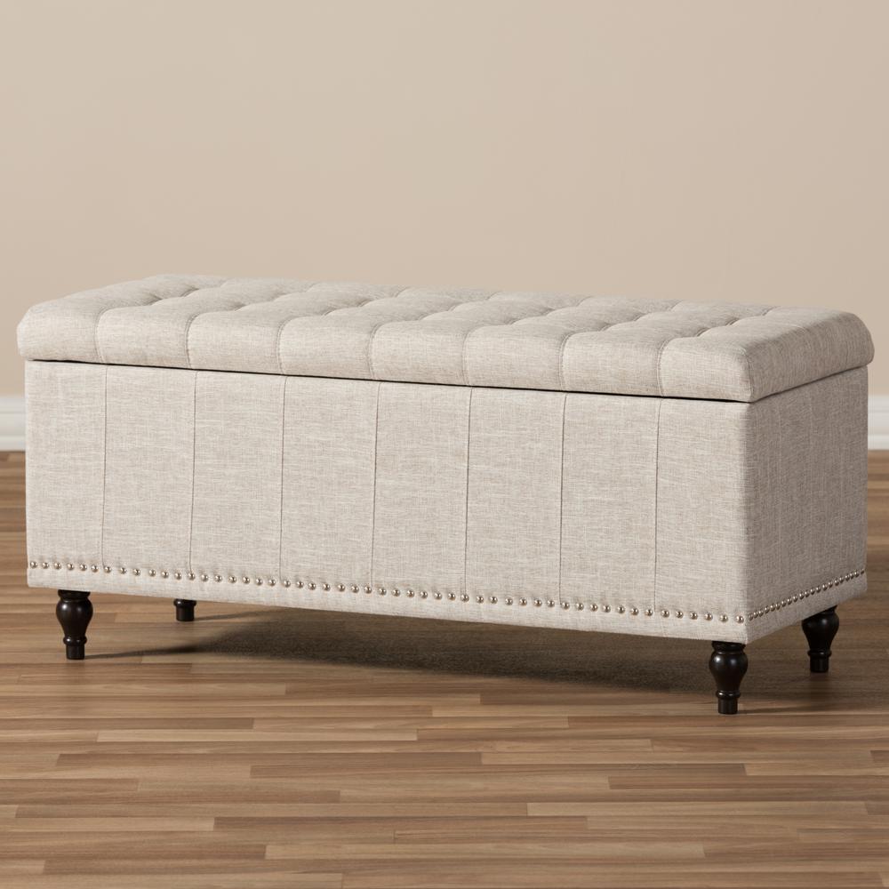 Classic Beige Fabric Upholstered Button-Tufting Storage Ottoman Bench. Picture 20