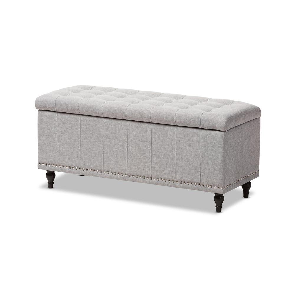 Classic Grayish Beige Fabric Upholstered Button-Tufting Storage Ottoman Bench. Picture 12