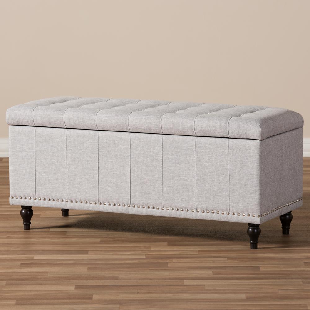 Classic Grayish Beige Fabric Upholstered Button-Tufting Storage Ottoman Bench. Picture 20
