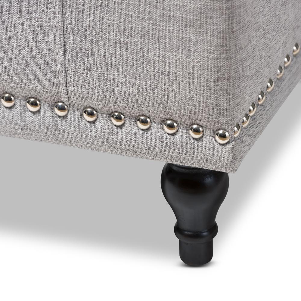 Classic Grayish Beige Fabric Upholstered Button-Tufting Storage Ottoman Bench. Picture 17