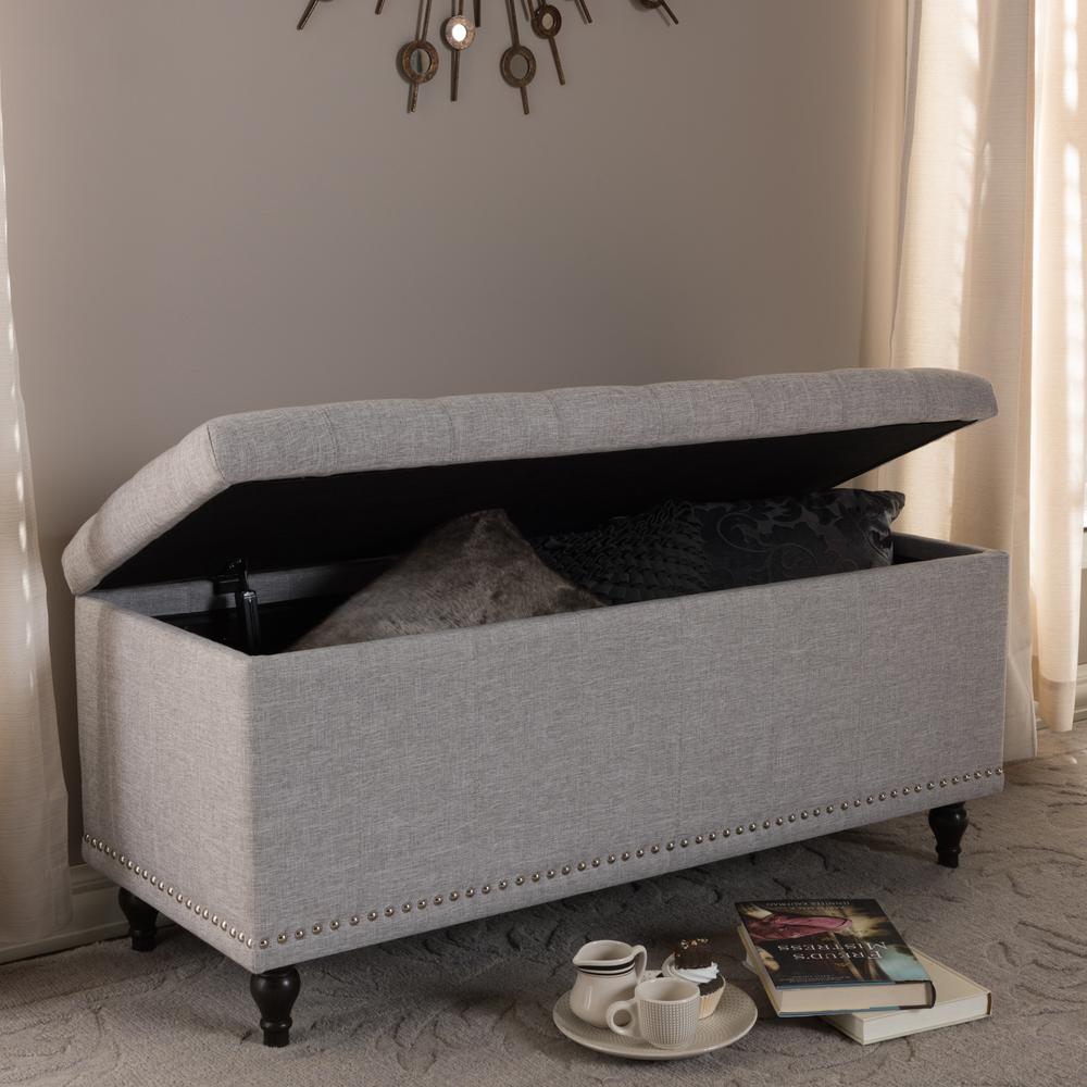 Classic Grayish Beige Fabric Upholstered Button-Tufting Storage Ottoman Bench. Picture 19