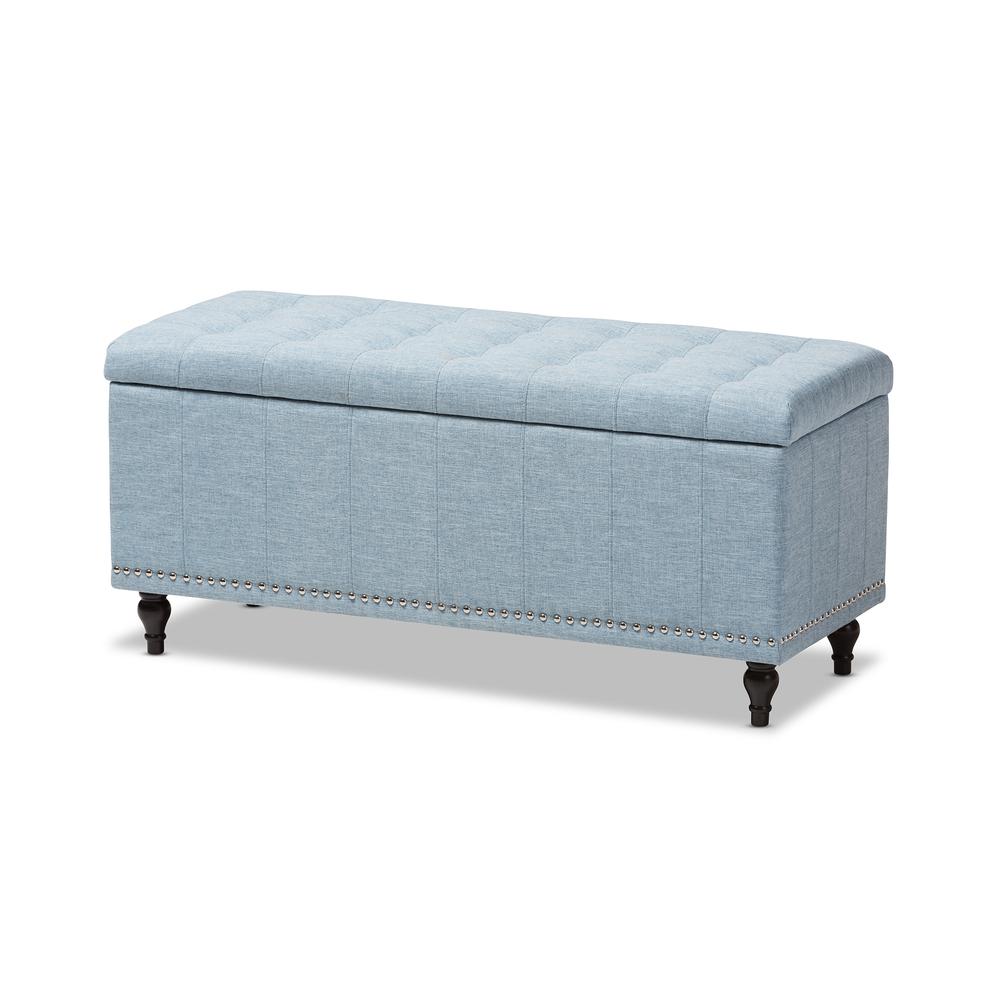 Classic Light Blue Fabric Upholstered Button-Tufting Storage Ottoman Bench. Picture 12
